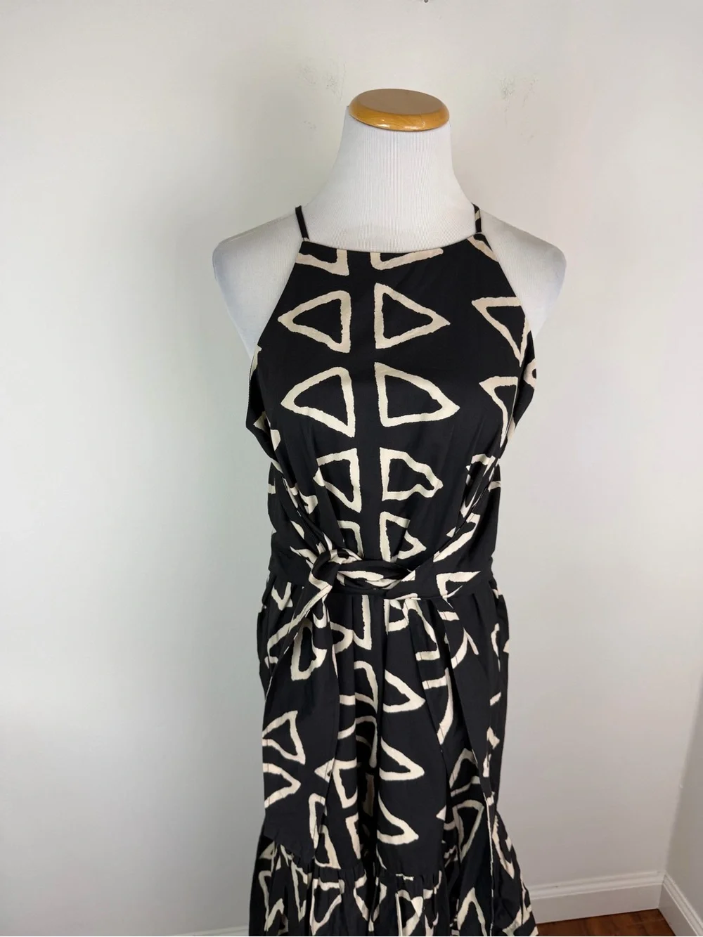 Anthropologie Corey Lynn Calter Keyanna Midi Dress Black Tie Waist Cotton Size M